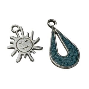 Vintage Mexican Sterling Pendant Charm Turquoise Chip Smiling Sun Set of 2